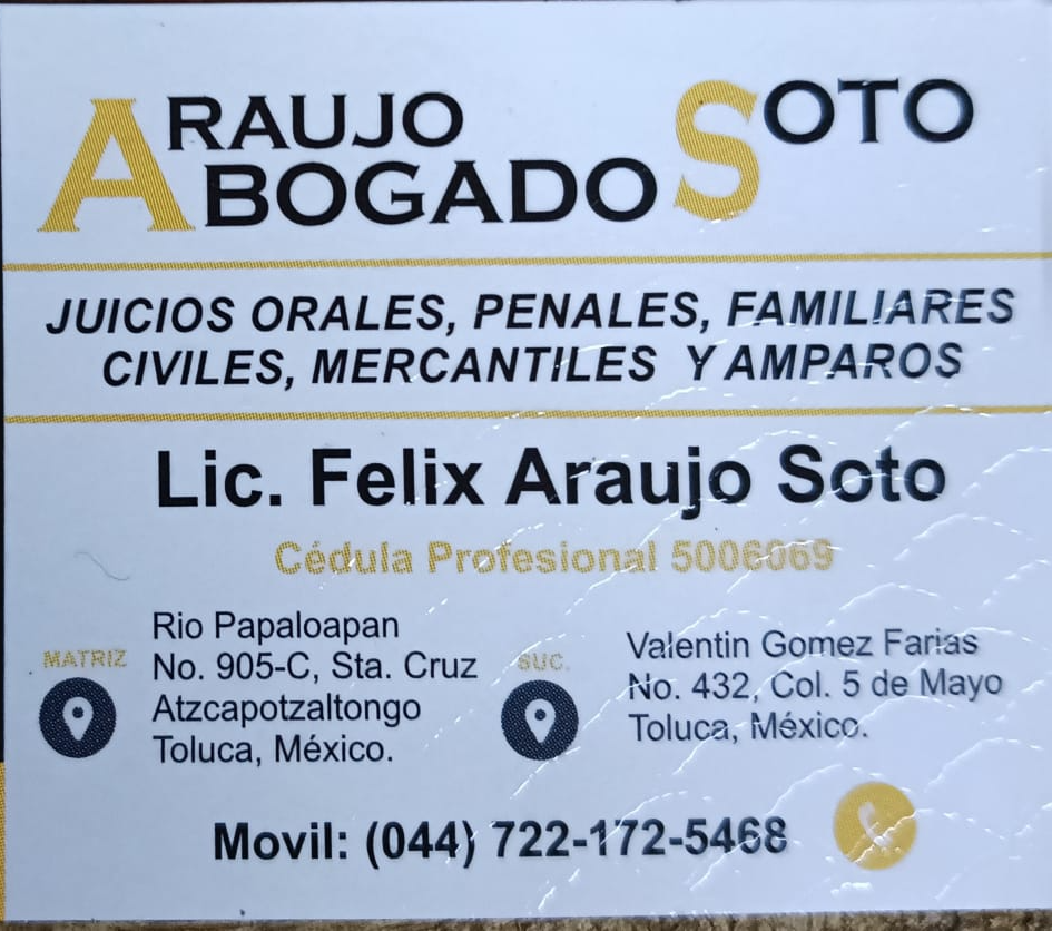 Araujo Soto Abogados, Lic. Felix Araujo Soto, cédula profesional 5006009